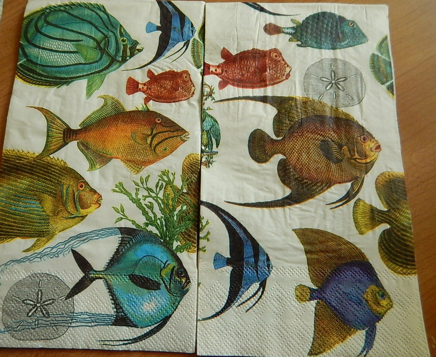 Four Guest Tropical Fish Napkins Decoupage by NirvanaCraftSupply