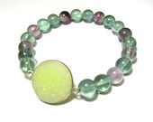Fluorite bracelet-Sterling silver-Druzy agate-Semiprecious stones-Gemstones-Stretch bracelet-Silver jewelry-Greek jewelry-Handmade jewelry