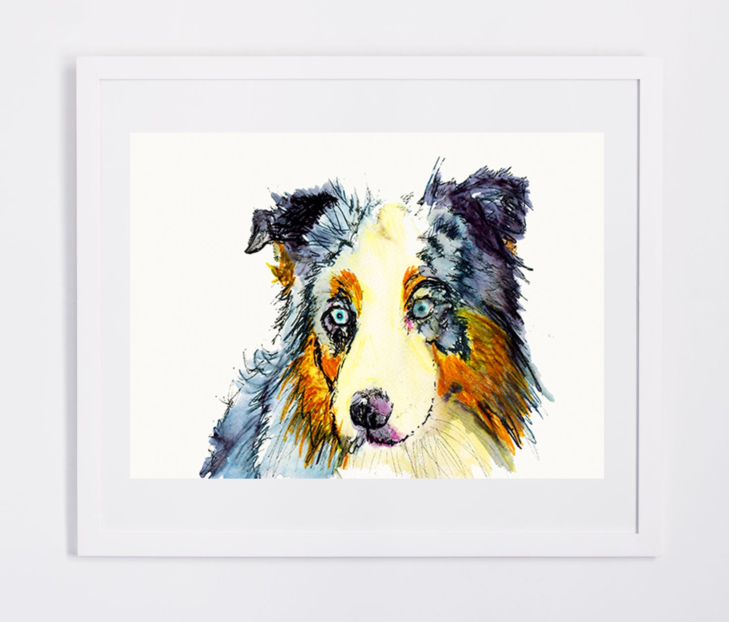 Australian Shepherd Print from watercolor Painting Aussie