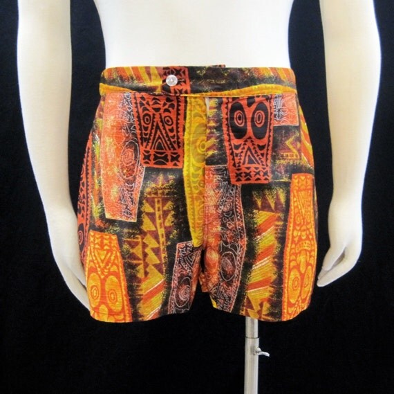Vintage Mens Swim Trunks 60s Hawaiian Tiki Shorts Swimsuit