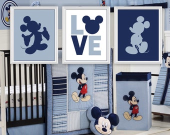 Mickey Mouse Silhouette, Love, Disney Wall Art, Baby Boy Room Playroom Mickey Decor Art, Mickey Set of 3, 8x10, Mickey INSTANT DOWNLOAD