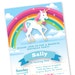 Rainbow Unicorn Birthday Invitation Printable Customized
