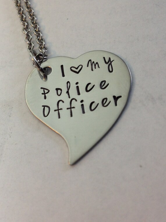 I Love My Police Officer Necklace Hand Stamped Stainless