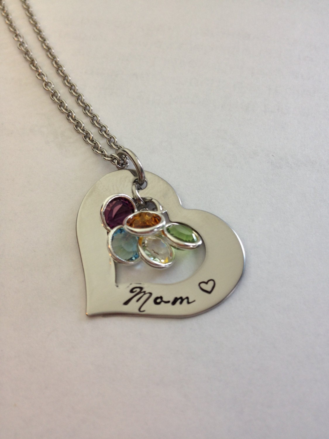 Personalized Mom Birthstone Necklace Hand Stamped Stainless