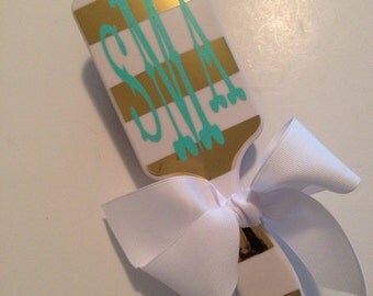 Personalized GOLD & WHITE Striped Paddle Brush