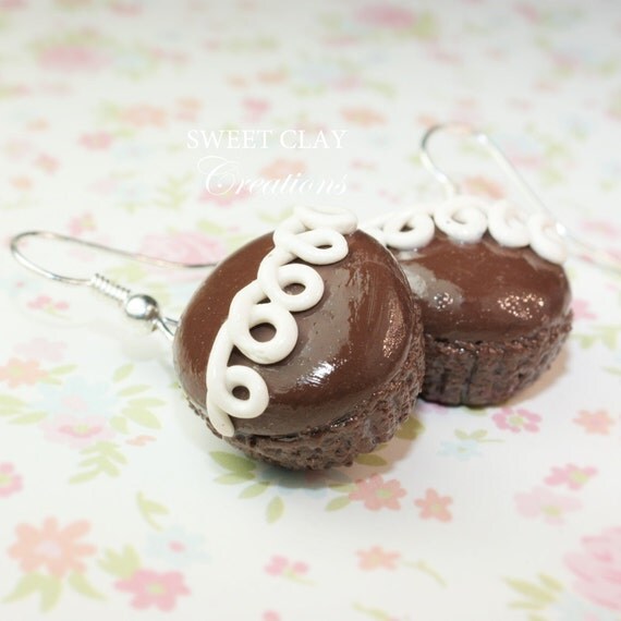 Hostess Chocolate Cupcake White Swirl Earrings Miniature Food
