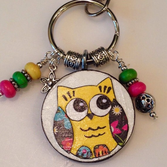 Colorful Owl Keychain Purse Charm backpack by LBCrystalCottage