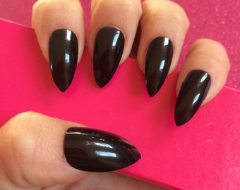 Black stiletto nails | Etsy