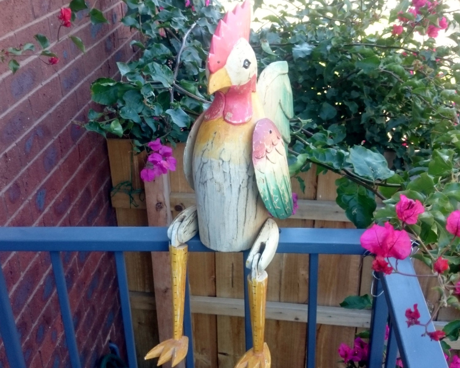 Large ANTIQUE WOODEN ROOSTER Shelf Sitter by PenelainAntiques