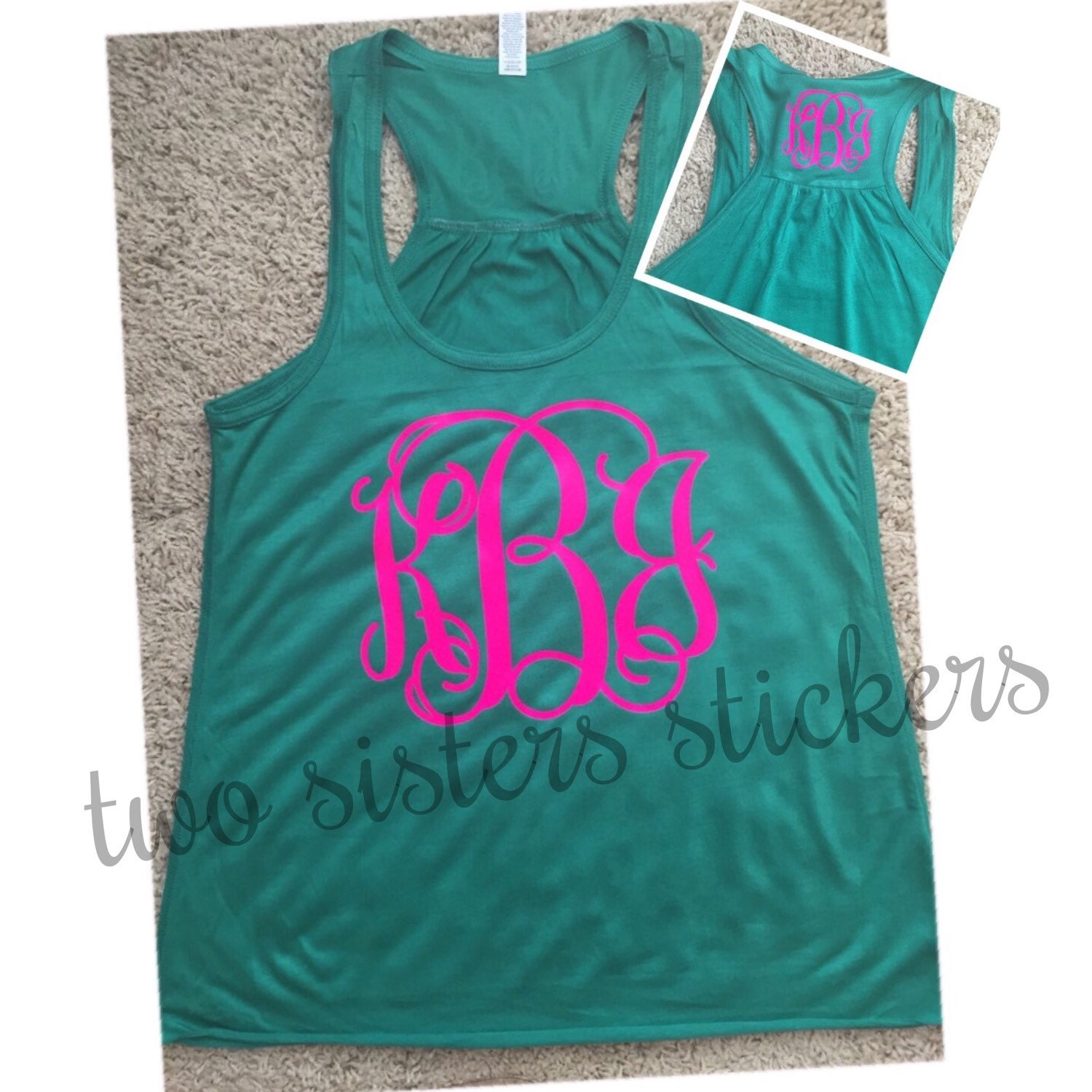 Racerback Tank Top with Full Front Vinyl Monogram AND Matching