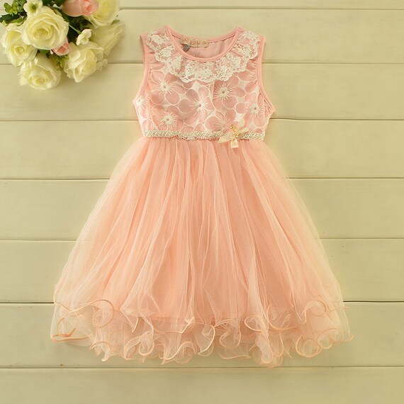 Blush Pink Tulle Girl Dress / lace flower by SimplyChicCouture