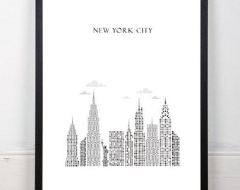 New York City Printable Wall Art Illustration Typography Graphic Design Ready for Print Poster Travel Big Apple Home Decor, Instant Download