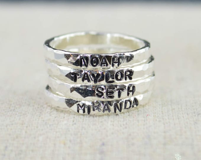 Super Thick Hammered Silver Posy Ring, Personalized Ring, Name Stamp Ring, Message Ring, Silver Name Ring, Posey ring, Mothers ring, Custom