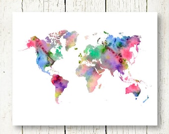 world map watercolor printable watercolor world map instant download, word map art, world map wall art, world map wall decor, world map jpg
