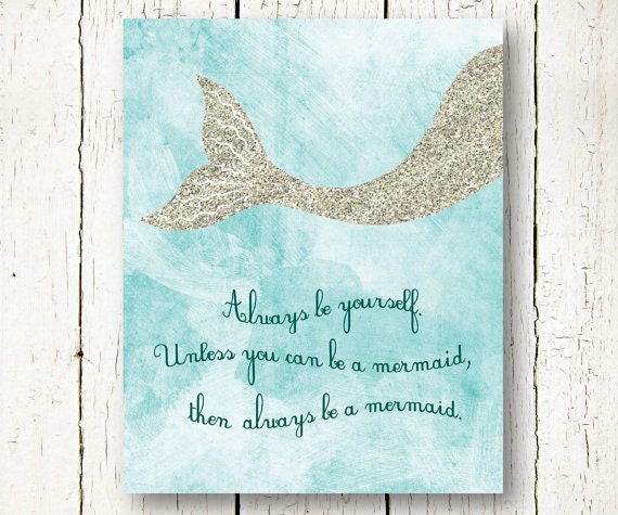 mermaid printable funny motivational quote glitter wall art