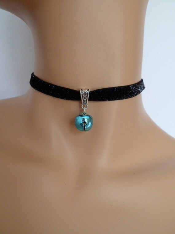 cat bell choker black velvet choker glitter necklace