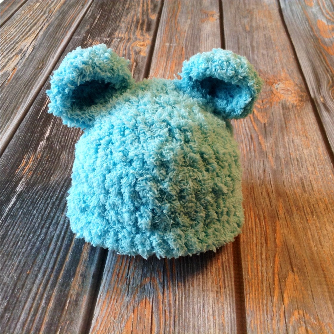 Crochet Fuzzy Bear Hat