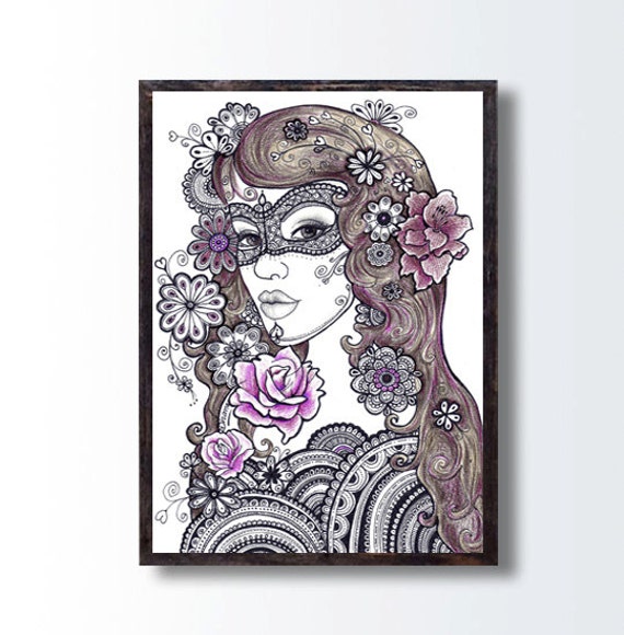 Zentangle blumenkunst girl bleistift von dhanadesign auf etsy