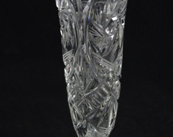 Storewide 25% Off SALE Vintage Bohemia Crystal Cut Glass Bud Floral Vase Featuring Beautiful Fluted Design And Trumpeted Opening With Origin