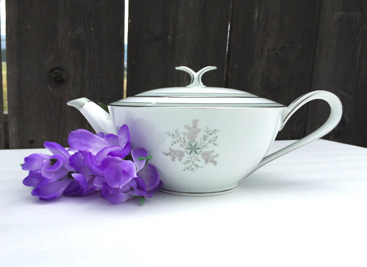 Noritake China Lucille Teapot Wide White by TheDarlingTeapot