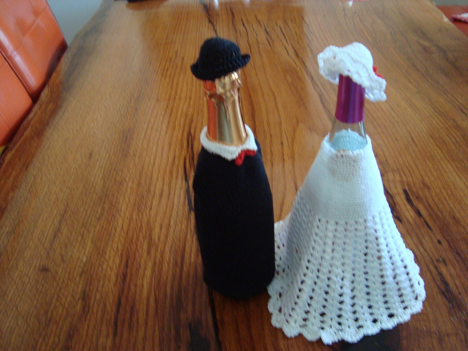 Crocheted Wedding Wine Bottle Cover Set
