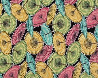 Michael Miller OOP Fabric - China Doll Umbrellas C630 in Black - One Yard