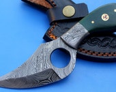 HT-7 custom handmade Damascus Skinner Knife / Dark Green Micarta handle / Great quality