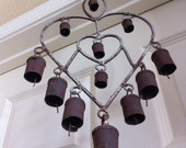 Heart Shaped Metal Rustic 12 Bell Wind Chime Windbell Windchime 18" Long Heart Shaped Metal Rustic 12 Bell Wind Chime Windbell Windchime 18" Long