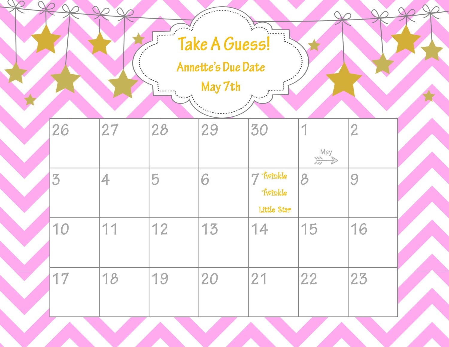 Printable Due Date Calendar // Twinkle Twinkle little by ChicWrist