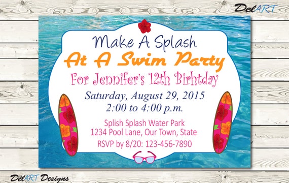 Pool Party Invitation or Save the date Birthday by DelARTDesigns