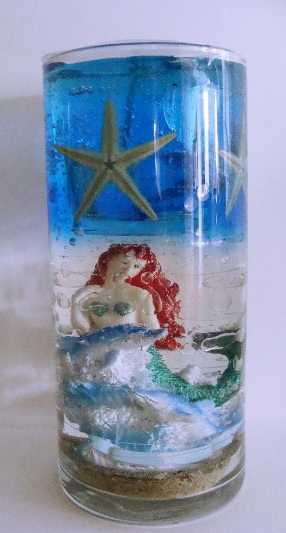 Gel Candle with Mermaid and Dolphins (embeds will stay in tact while