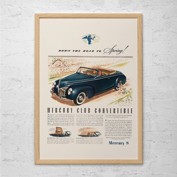 MERCURY CLUB CONVERTIBLE Ad Retro Car Ad Vintage Classic