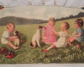 Martha Peters Moonlight & Roses Wooden Art Print of Children Playing with Dogs at the Park