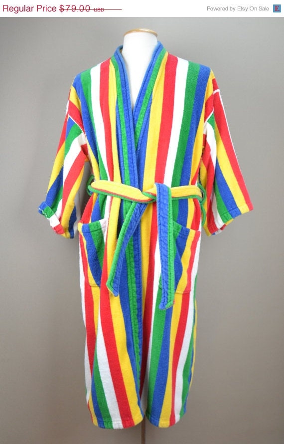 50 OFF 80s Candy Stripe Men's Robe / Multicolor by MadMenSuits