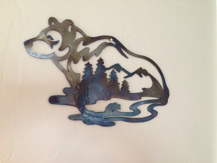 Bear Wildlife Scene Metal Wall Art Decor by Cre8iveMetalDesigns