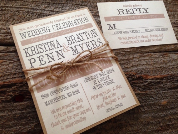 Rustic Country Chic Wedding Invitation with by CCPrintsbyTabitha