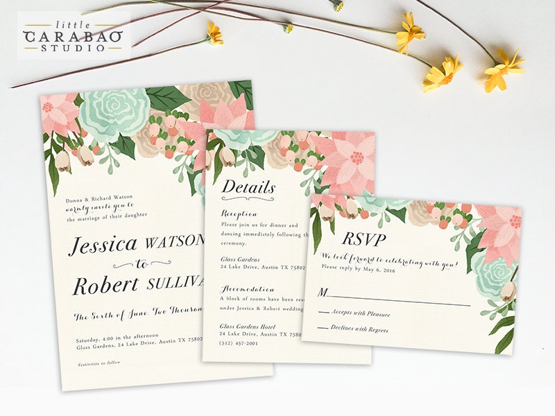 DIGITAL Wedding Invitation Set PRINTABLE Floral Wedding