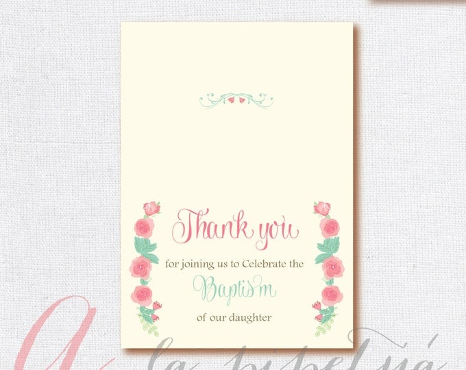 Thank You Card .Baptism Thank you card.Foldable Thank you card. Printable diy Thank You card. Shabby chic thank you card. INSTANT DOWNLOAD