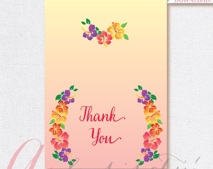 Thank You Card .Luau Thank you card.Foldable Thank you card. Printable diy Thank You card. Hawaiian thank you card.INSTANT DOWNLOAD