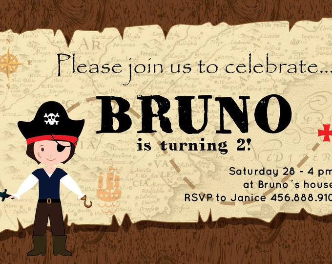 Pirate invitation. Pirates birthday party. Printable pirate invitation. Pirates party.