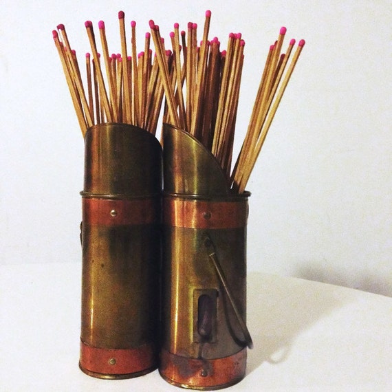 Manor Match Holder with Extra Long Matches Brass