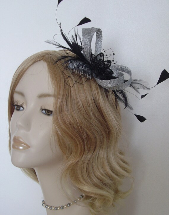 METALLIC SILVER and BLACK Fascinator by FascinatorsbyMaureen