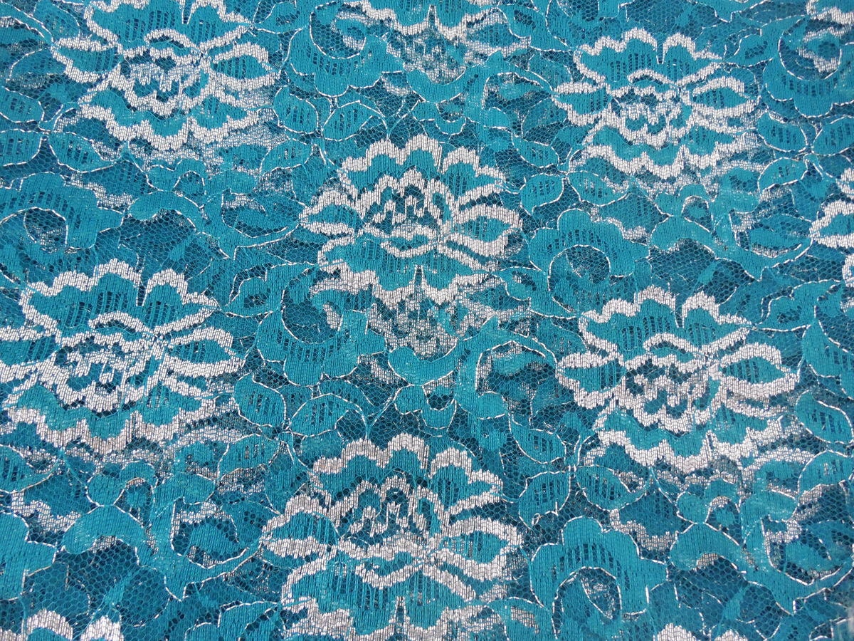 Dark Teal Green Floral Lace Fabric With Silver by Dockb30Crafts