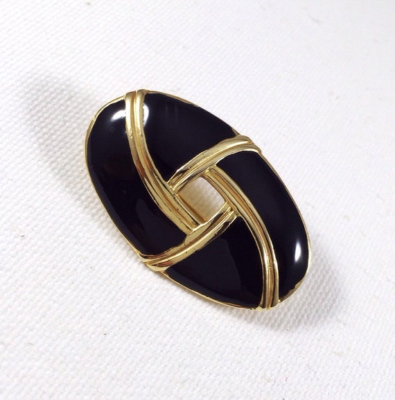 CLEARANCE Gold and black brooch enamel brooch gold scarf