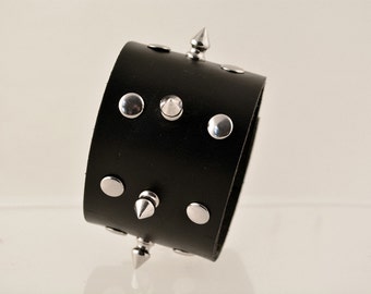 Black Leather Cuff with Spikes