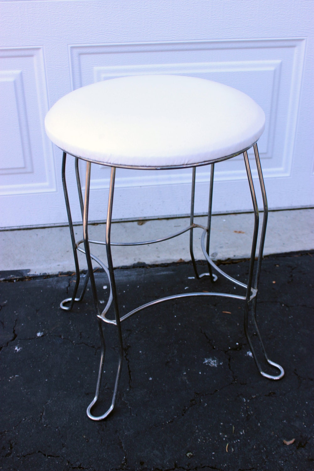Vintage Round Chrome Legs White Bedroom Dressing Chair Stool Haute Juice