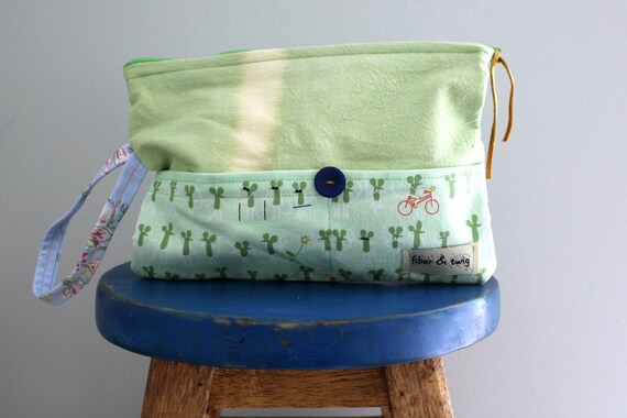 Hand Dyed Fabric Clutch Purse for Tween Girls/Wristlet for Girl/Mice on Bikes by Lizzie House/Handbag for Girls