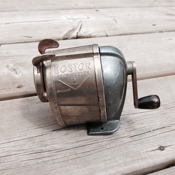Vintage Metal Boston Pencil Sharpener patina industrial