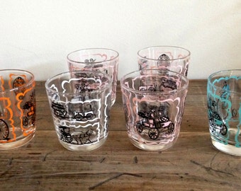 6 Vintage Retro Mid-Century Gay 90s Theme High-Ball Bar Glasses 1950s M424-4