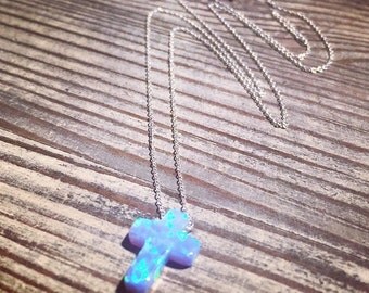 New 925 sterling silver necklace with Opal cross pendant